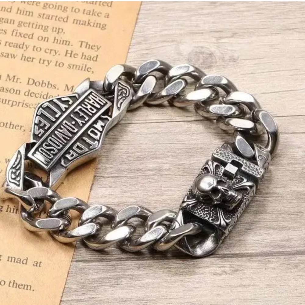 Harley Davidson HD Titanium Steel Wristband Biker Bracelet Riders Skul… - Picture 13 of 16
